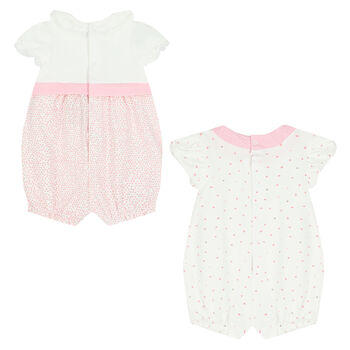 Baby Girls Pink & White Rompers ( 2-Pack )